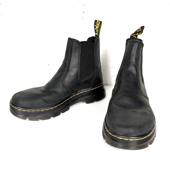 Dr. Martens Embury Leather Chelsea Boots Black Rugged Tract Outsole Size 7 - Picture 1 of 9